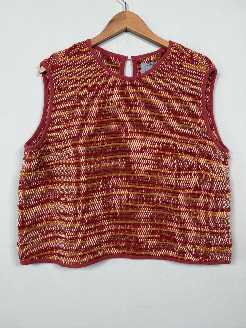 Tonlé Srey Handwoven Top XXL Rust Orange Striped Boho Sleeveless Blouse